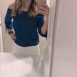 Open Back/ Off the Shoulder Jean Shirt